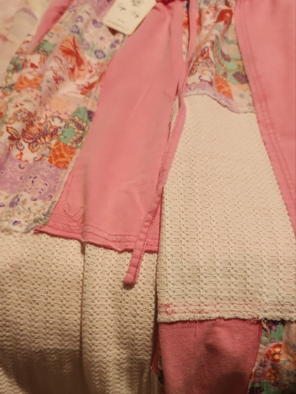 Pink Patchwork Wide-Leg Drawstring Pants - Picture 5 of 6